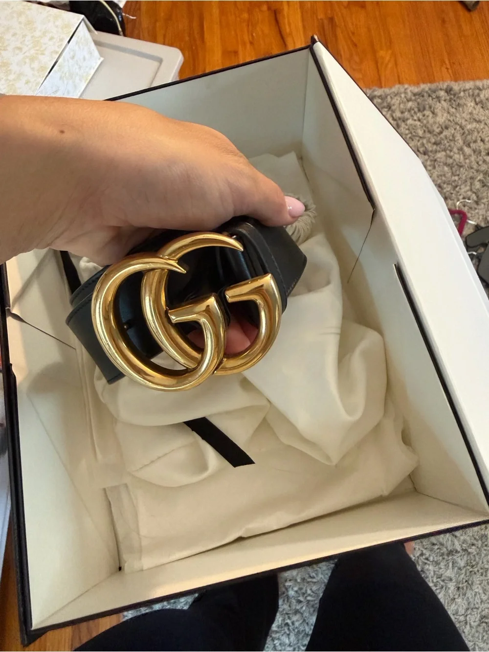 Gucci Black Leather Men's Belt Bag with Gold-Tone Buckle